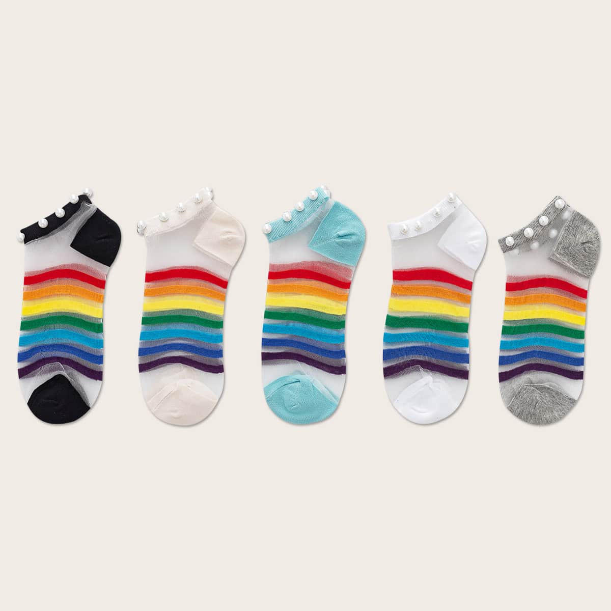 

5pairs Faux Pearl Decor Socks, Multicolor