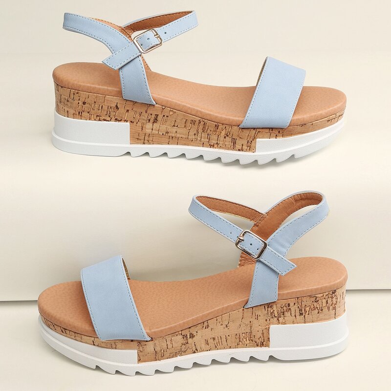 

Open Toe Ankle Strap Platform Sandals, Blue
