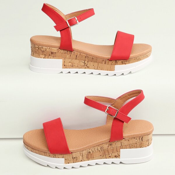 

Open Toe Ankle Strap Flatform Sandals, Red