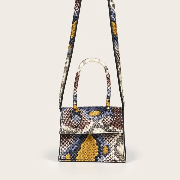 

Mini Snakeskin Satchel Bag, Multicolor