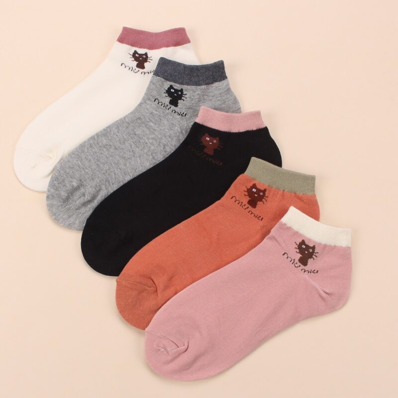 

5pairs Cat Pattern Socks, Multicolor