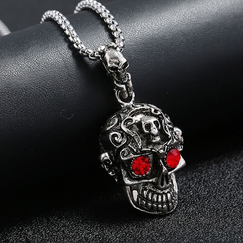 

Guys Skull Charm Necklace, Silver