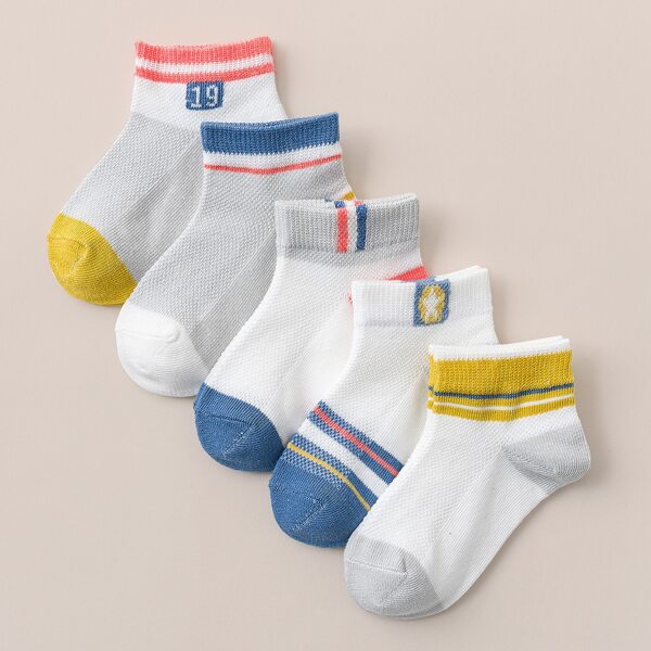 

5pairs Детские полосатые носки, Многоцветный