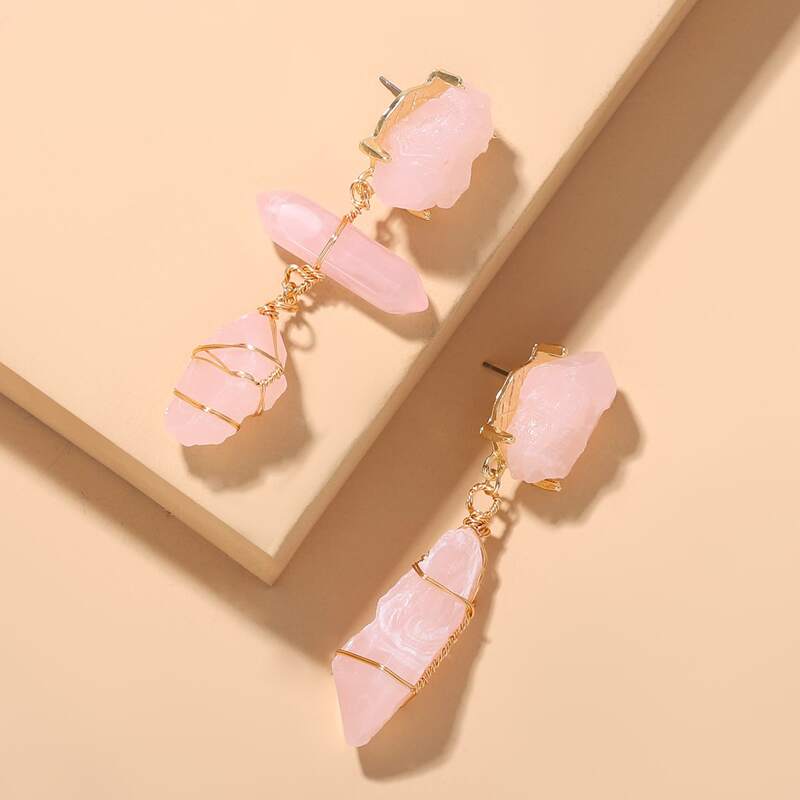 

Stone Drop Earrings, Pink