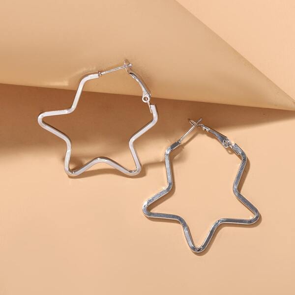 

Metal Star Hoop Earrings, Silver