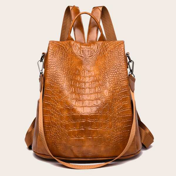 

Croc Embossed Backpack, Brown
