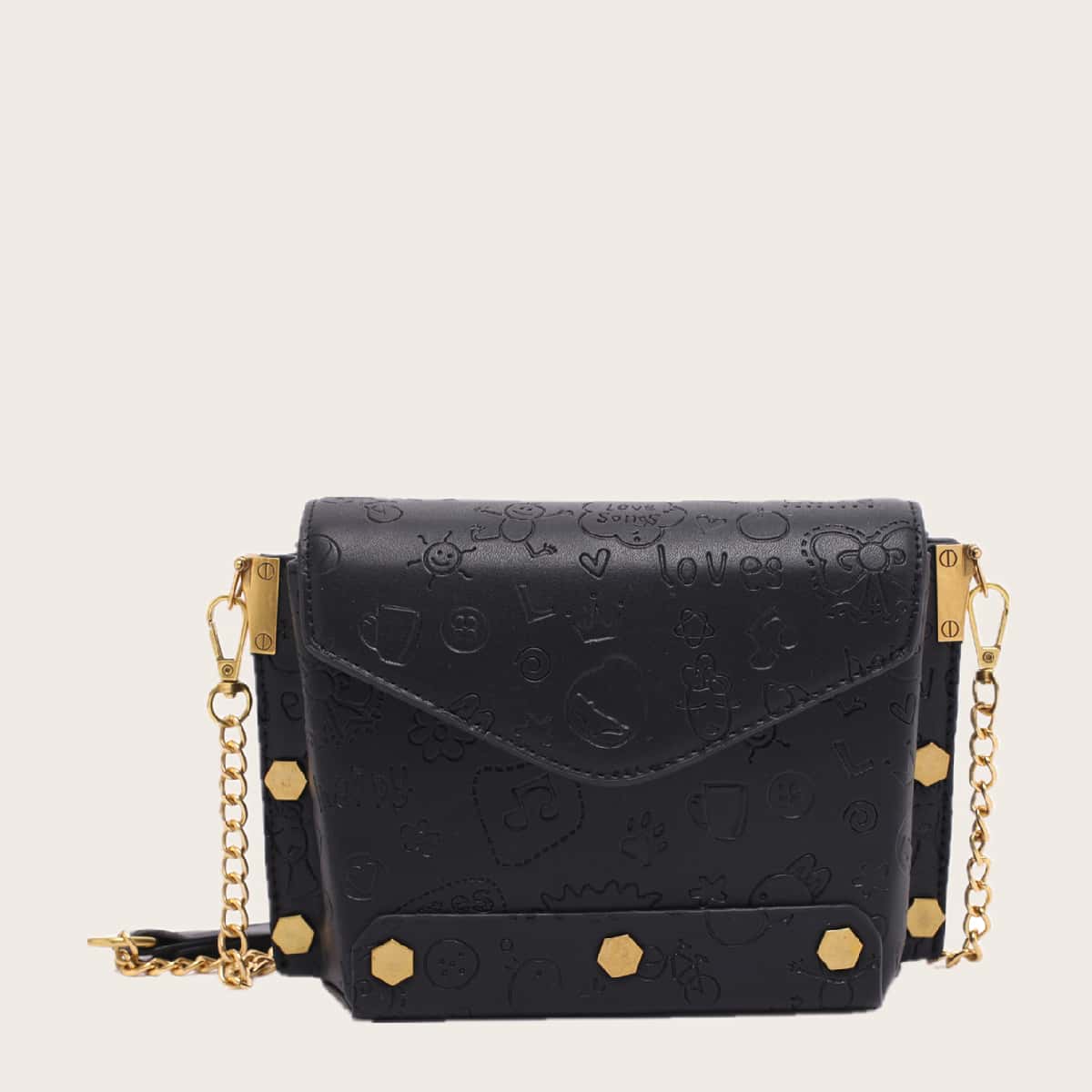 

Studded Decor Cartoon Graphic Crossbody Bag, Black