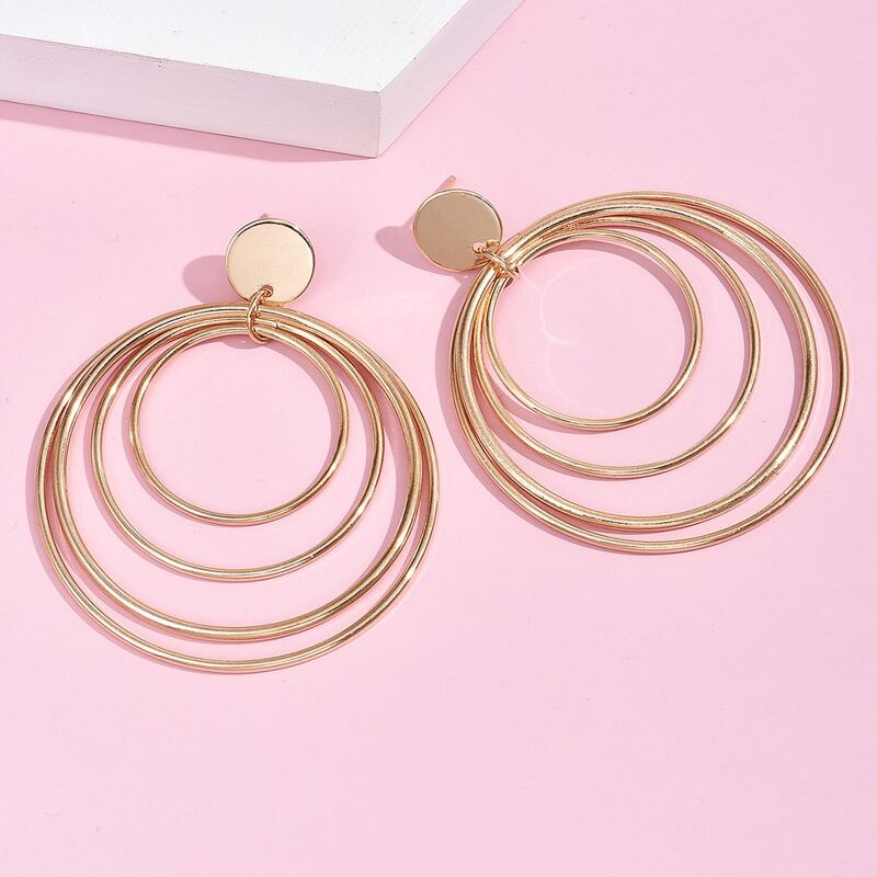 

Metal Round Drop Earrings, Gold