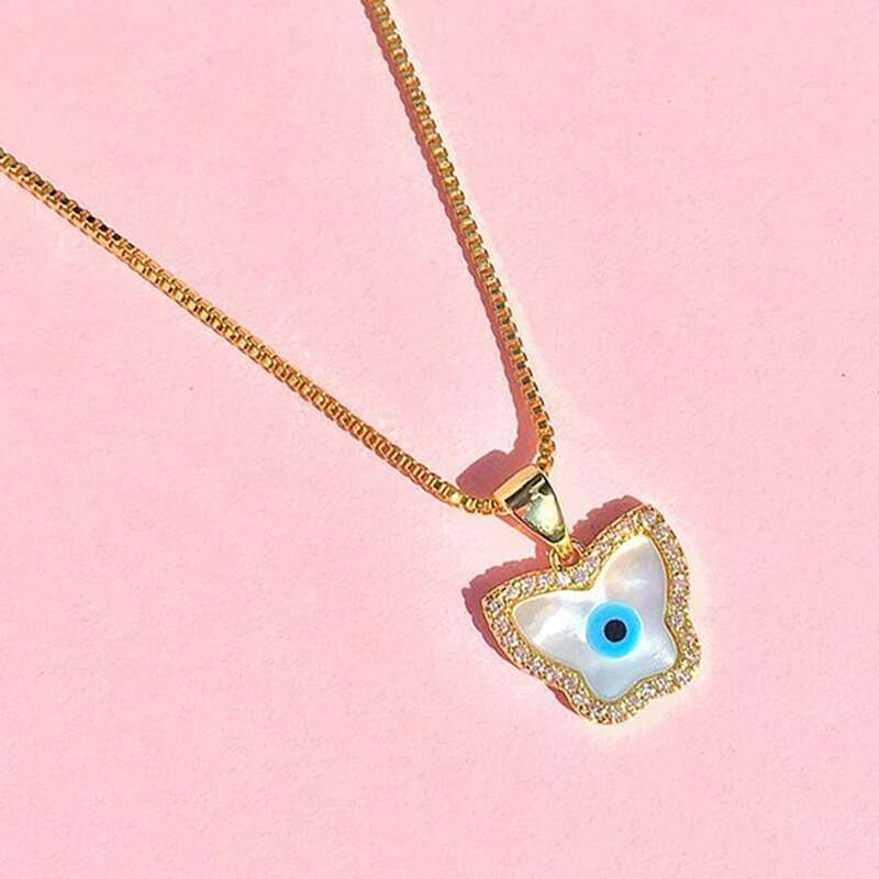 

Butterfly Eye Charm Necklace, Gold