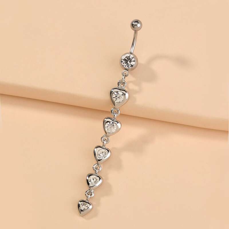 

Rhinestone Heart Belly Ring, Silver