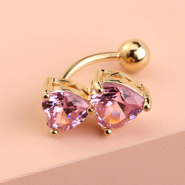 

Rhinestone Heart Belly Ring, Pink