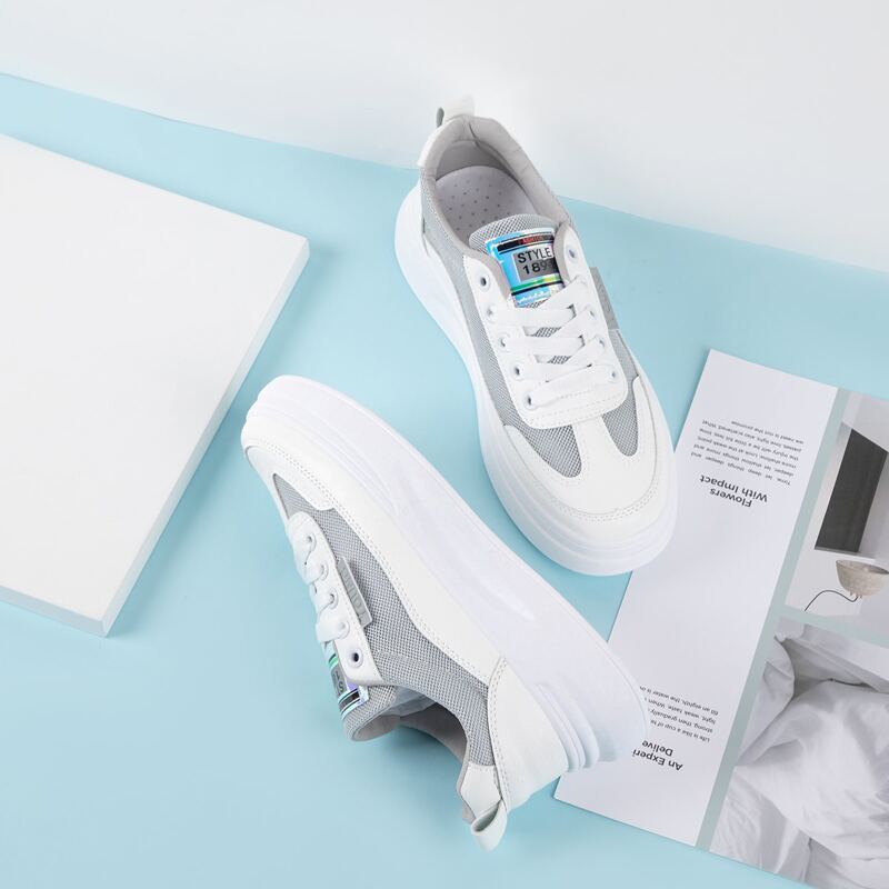 

Mesh Panel Lace-up Front Sneakers, White