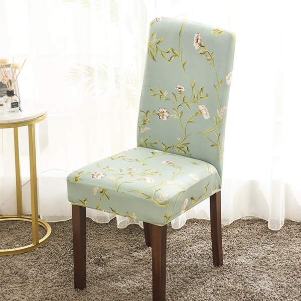 

Floral Print Stretchy Chair Cover, Green