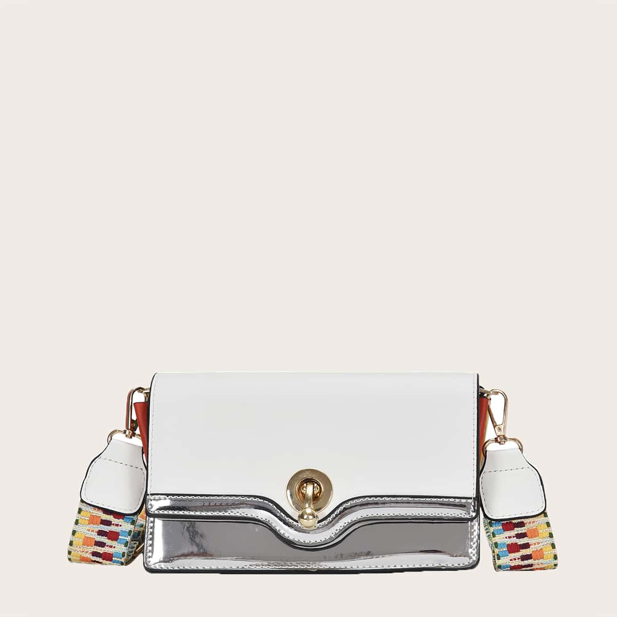 

Metallic Flap Crossbody Bag, White