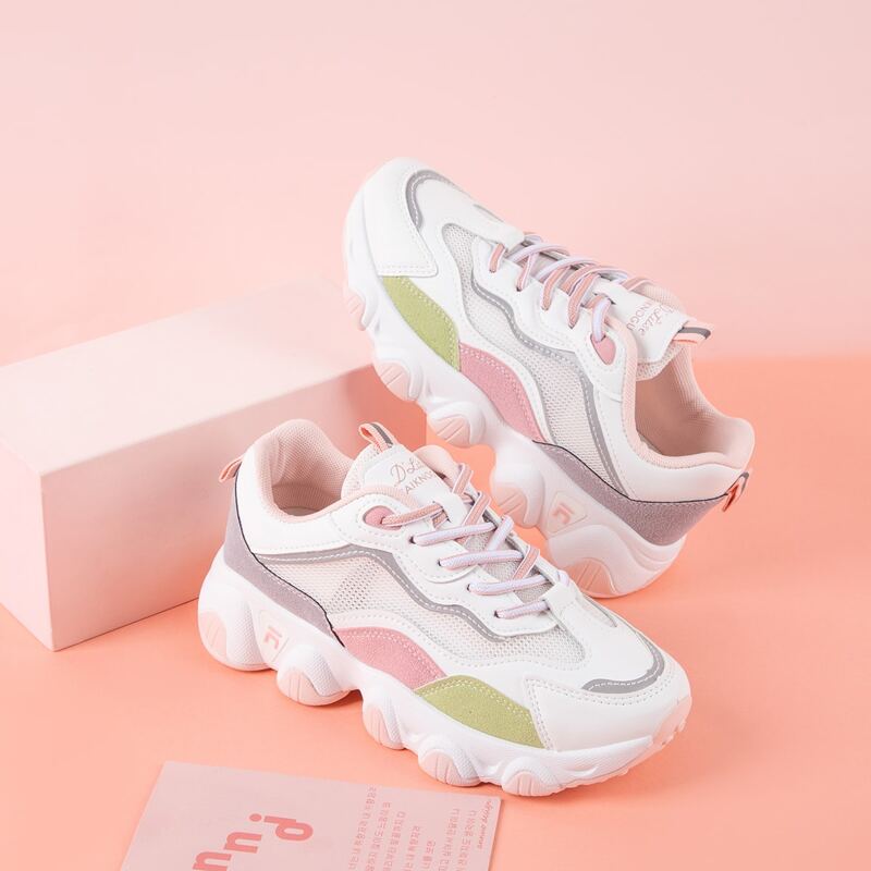 

Mesh Panel Lace-up Front Chunky Sneakers, White