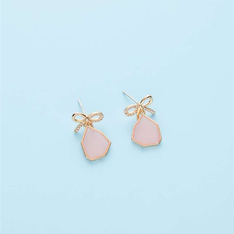 

Rhinestone Bow Drop Earrings, Pink