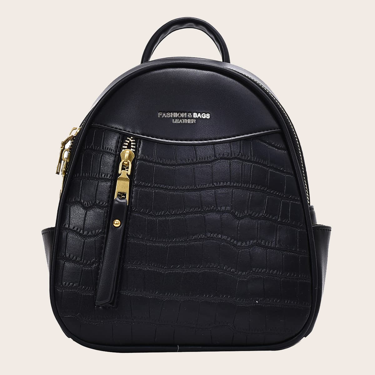 

Croc Embossed Curved Backpack, Black