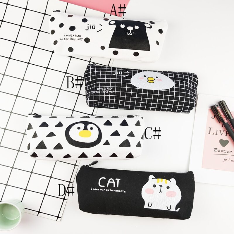 

1pc Cartoon Graphic Pencil Case, Black and white
