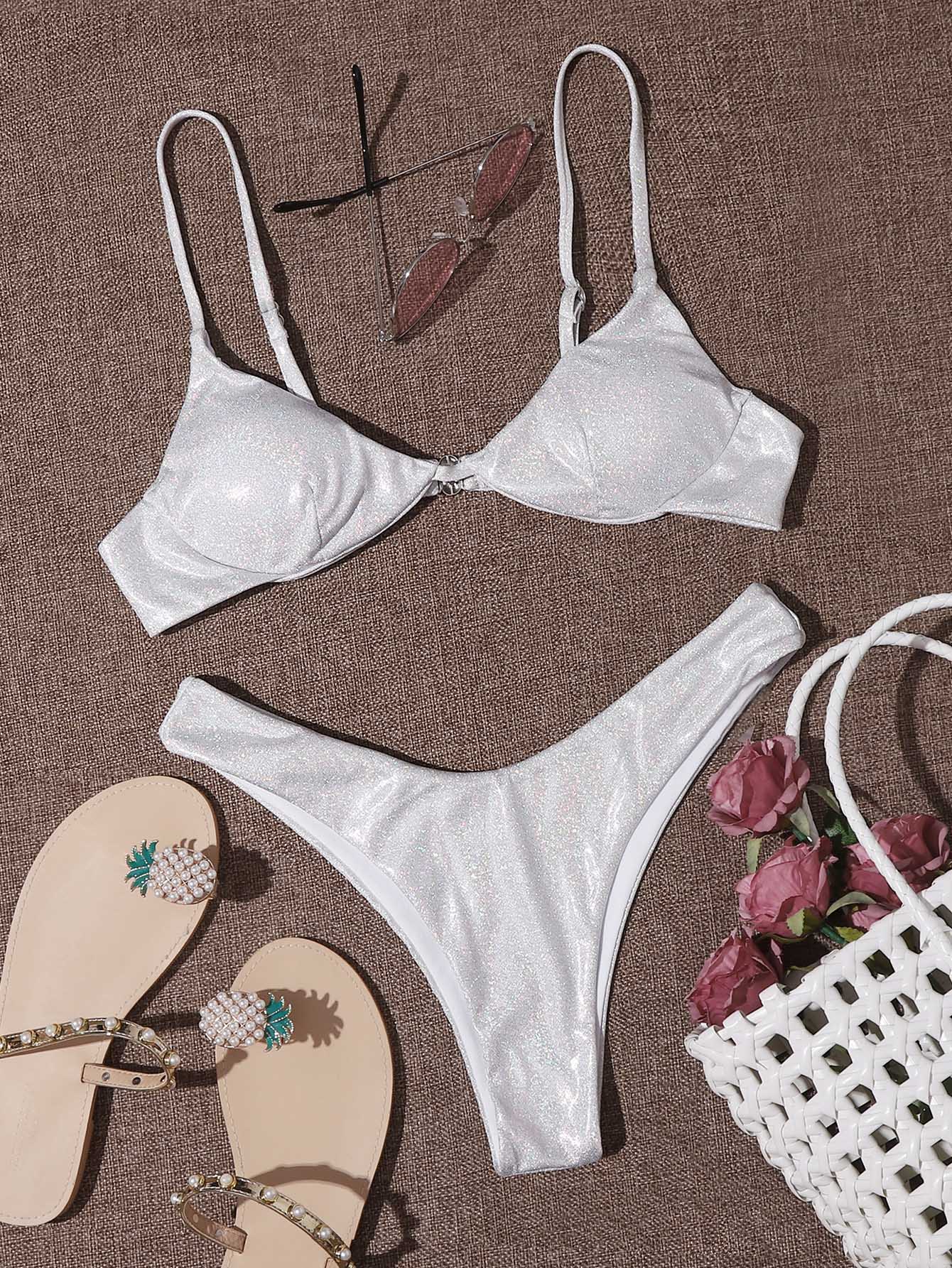 Glitter Triangle High-Leg Bikini Swimsuit thumbnail