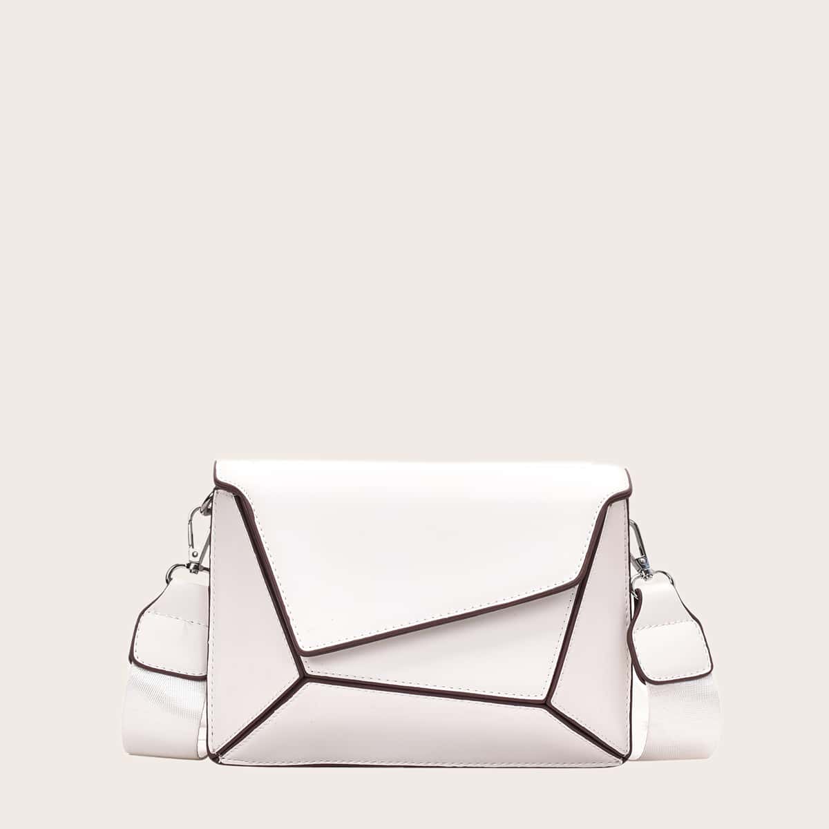 

Contrast Trim Flap Crossbody Bag, White