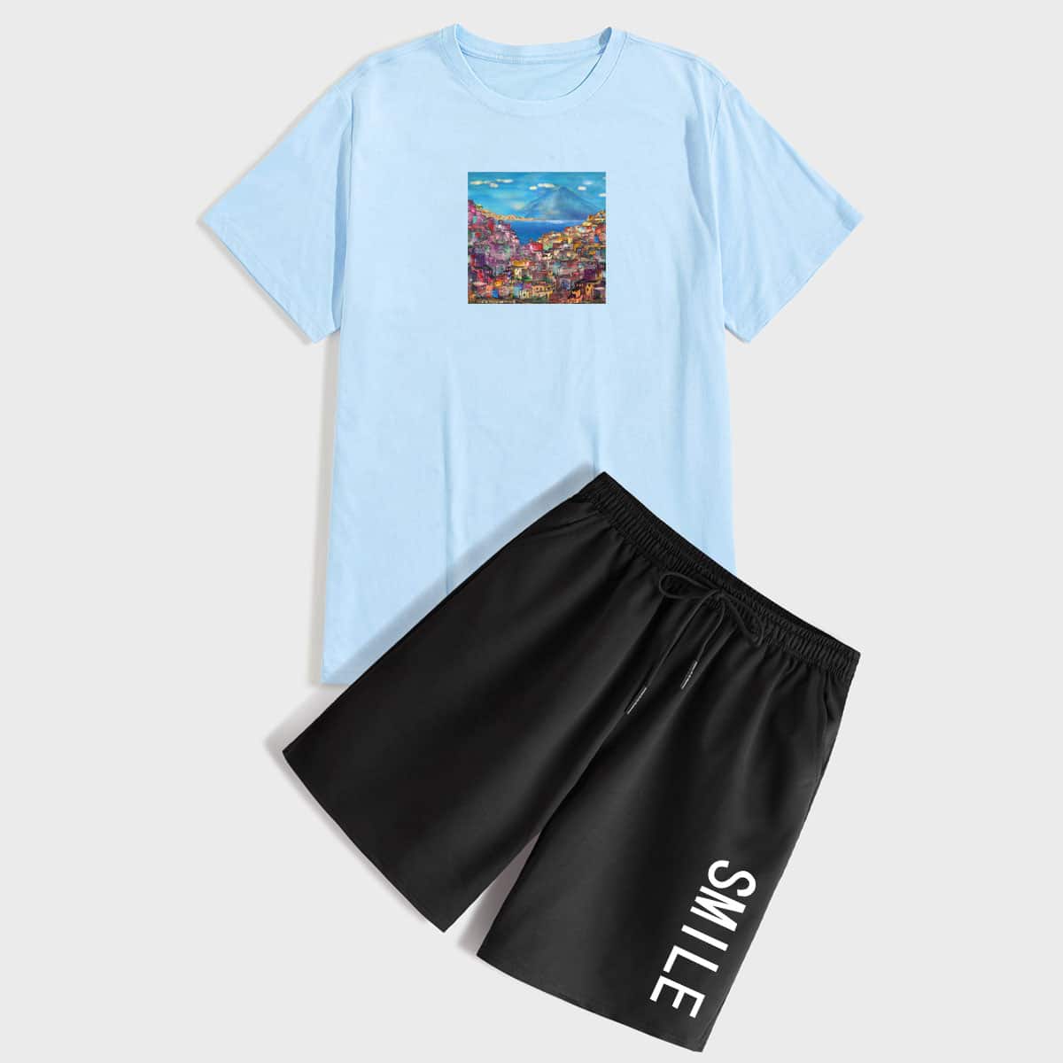 

Guys House Print Tee & Letter Graphic Track Shorts, Multicolor