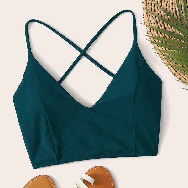 

Criss Cross Bikini Top, Dark green