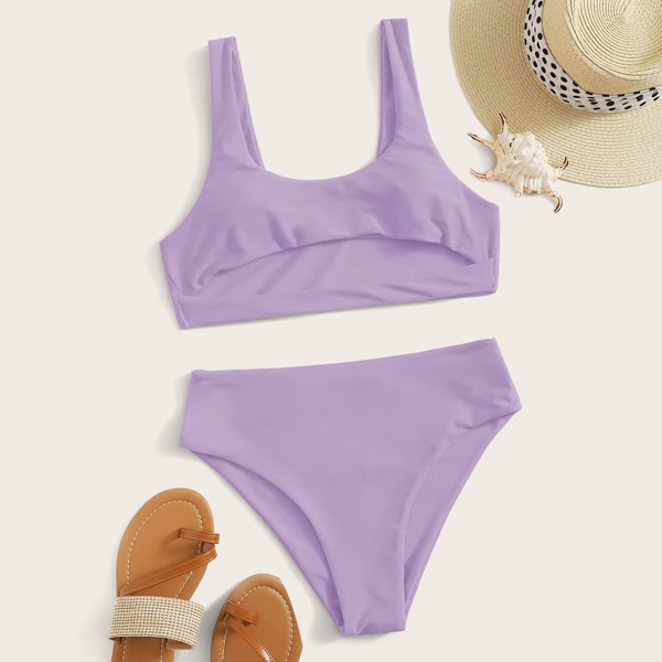 

Cut Out High Waisted Bikini Swimsuit, Lilac purple