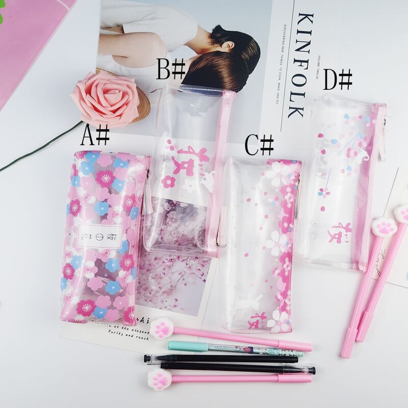 

1pc Flower Print Clear Pencil Case, Multicolor