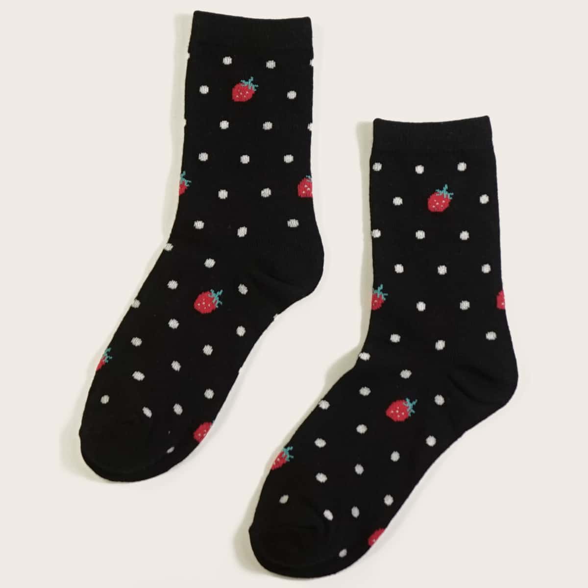 

Strawberry Pattern Socks, Black