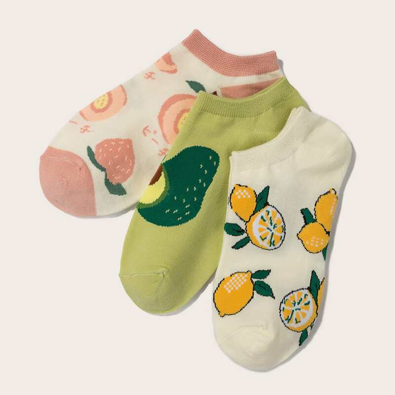 

3pairs Fruit Pattern Socks, Multicolor