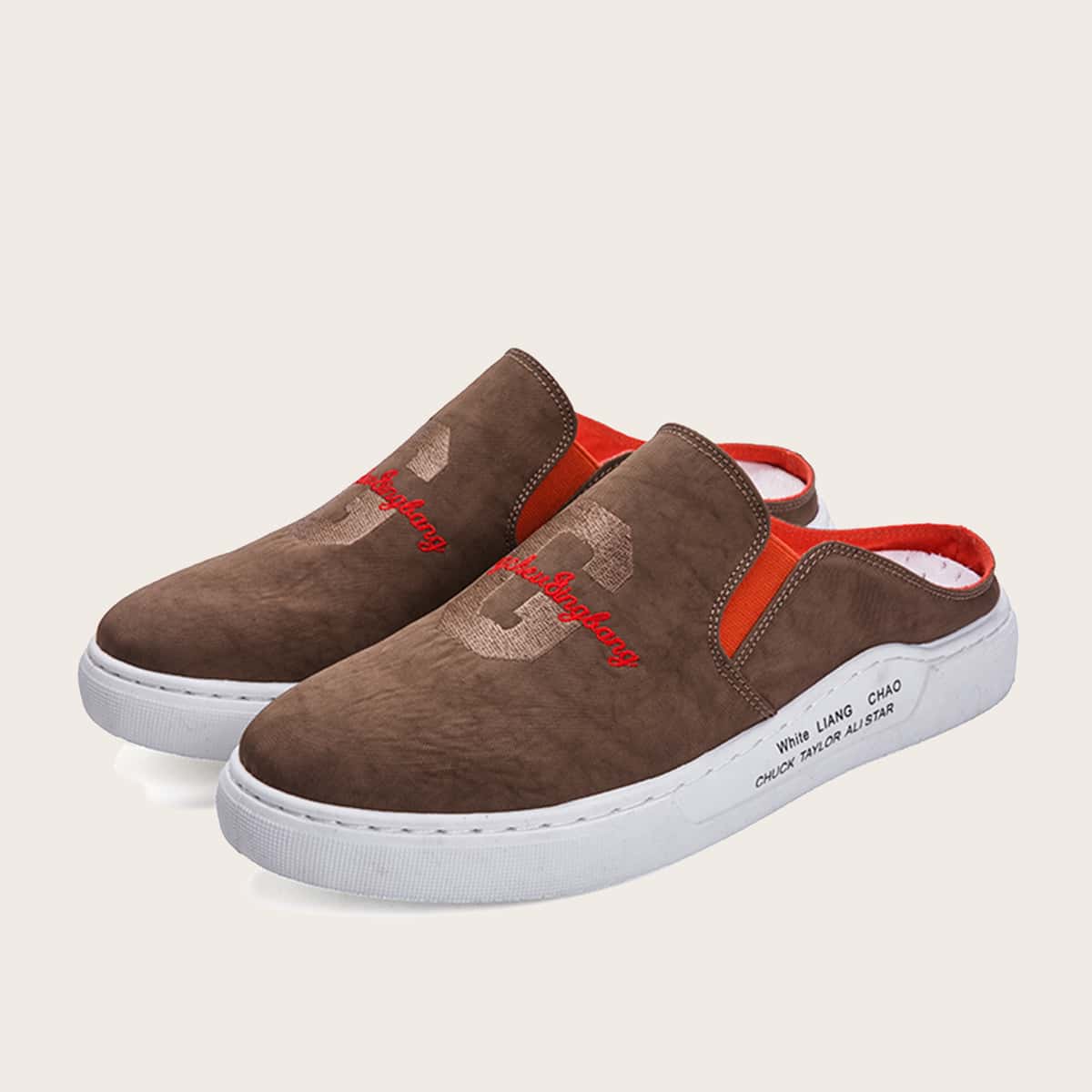

Guys Letter Embroidered Slip On Sneakers, Brown