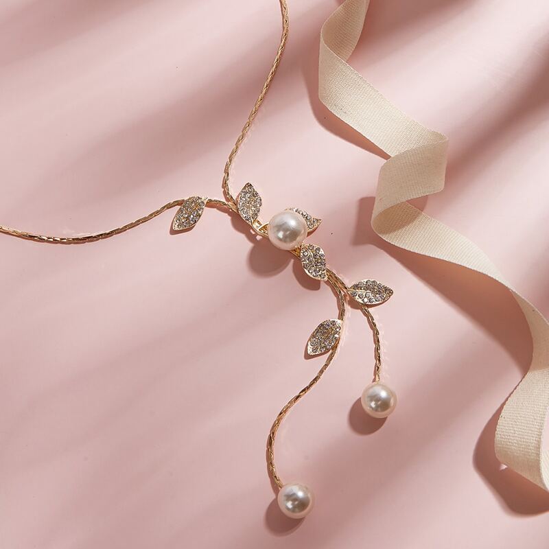 

Faux Pearl Y Lariat Necklace, Gold