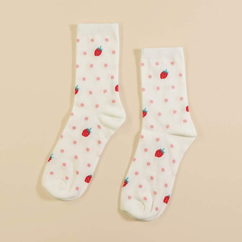 

Strawberry Pattern Socks, White