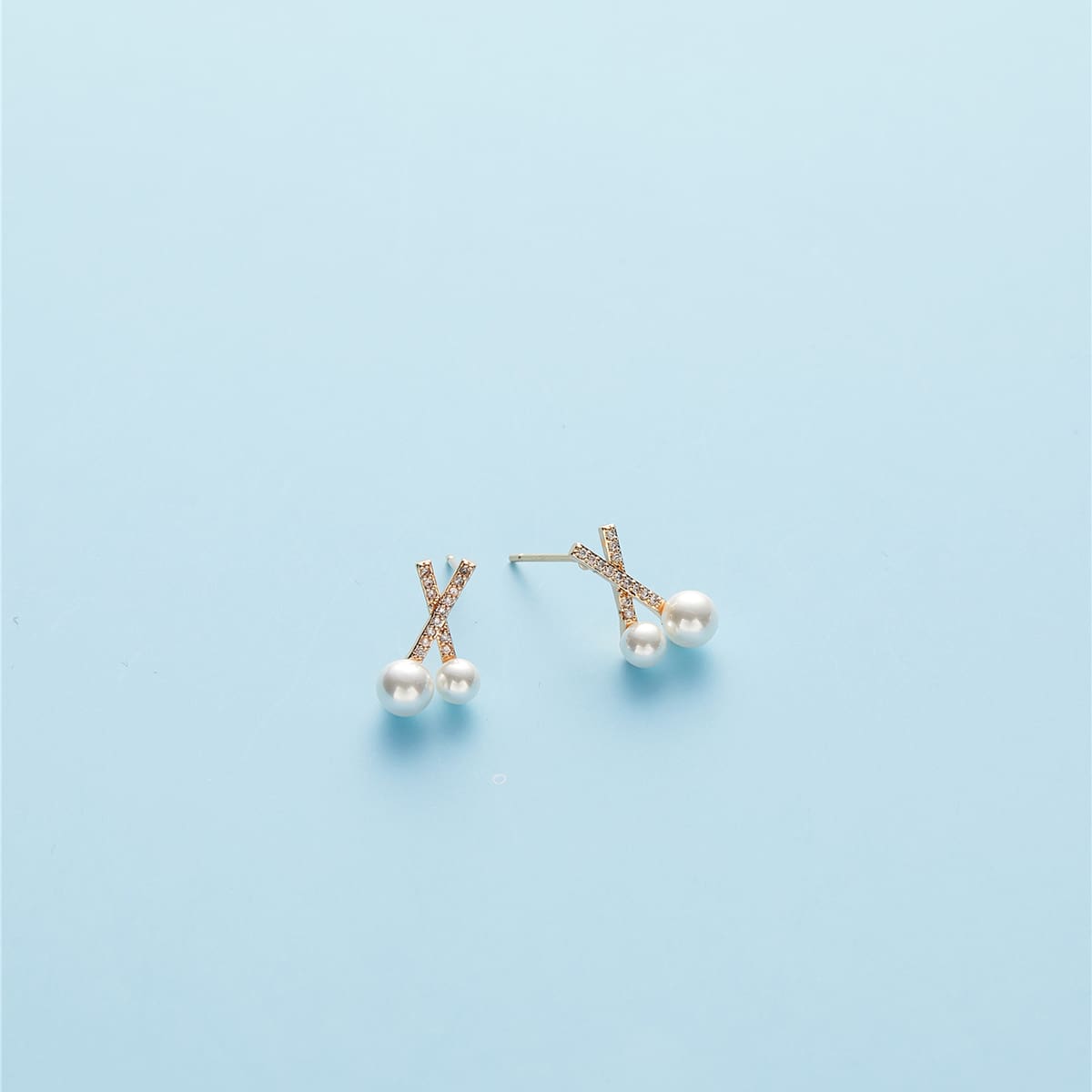 Faux Pearl Stud Earrings, Gold