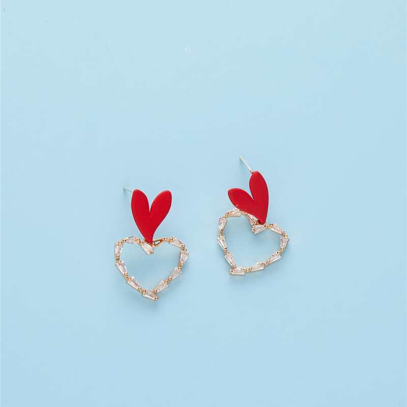 

Heart Drop Earrings, Red
