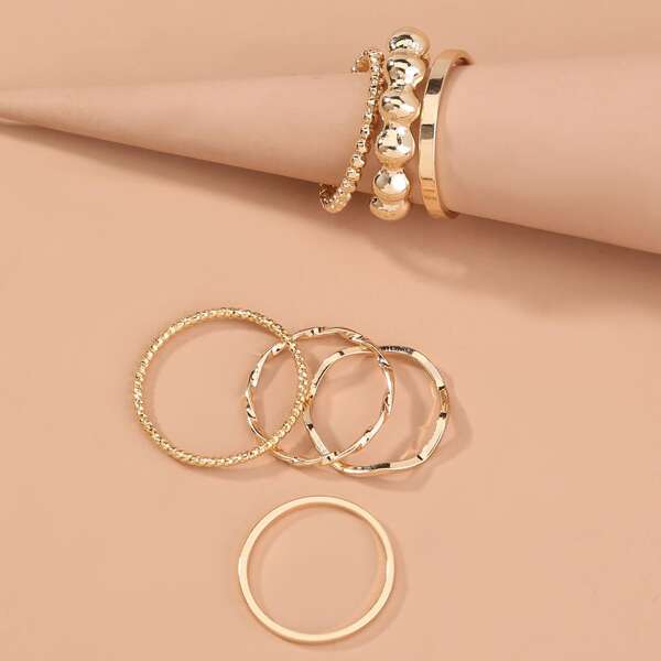 

7pcs Metal Twist Ring, Gold
