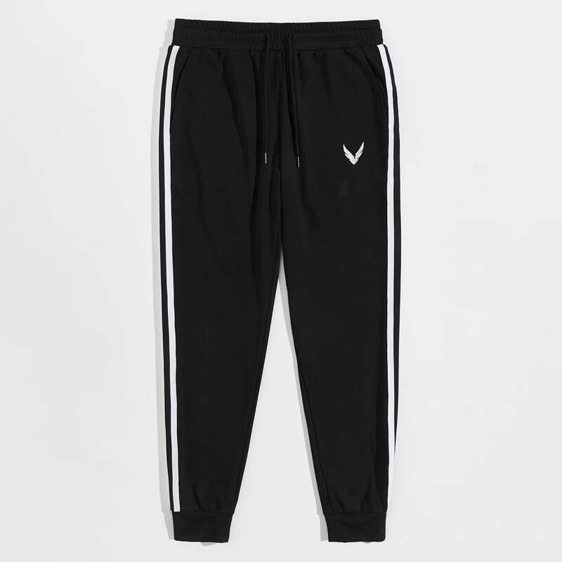

Guys Graphic Embroidered Striped Side Joggers, Black