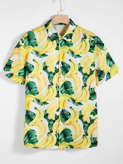 SHEIN Men Banana and Tropical Print 
