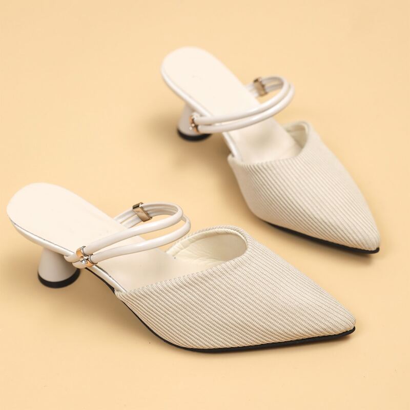 

Point Toe Knit Heeled Mules, Beige