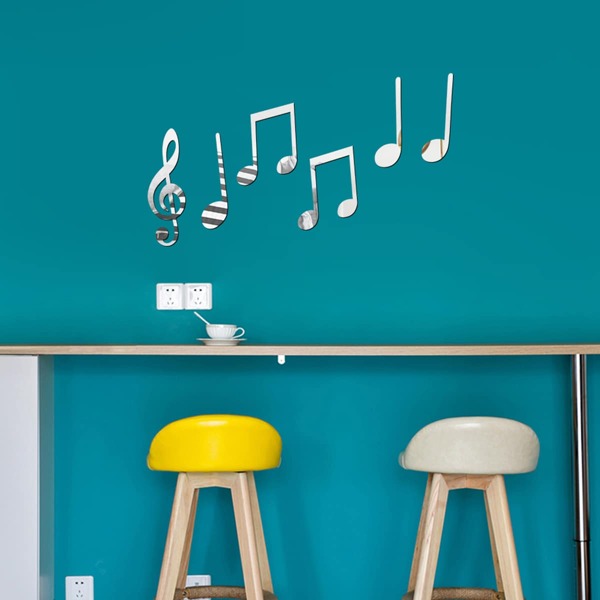 

Music Note Design Mirror Surface Wall Sticker, Multicolor