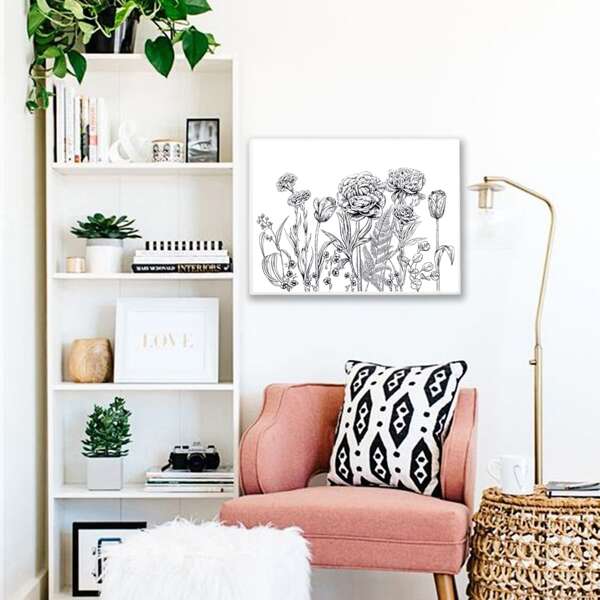 

Tulip Print Wall Painting Without Frame, Black and white
