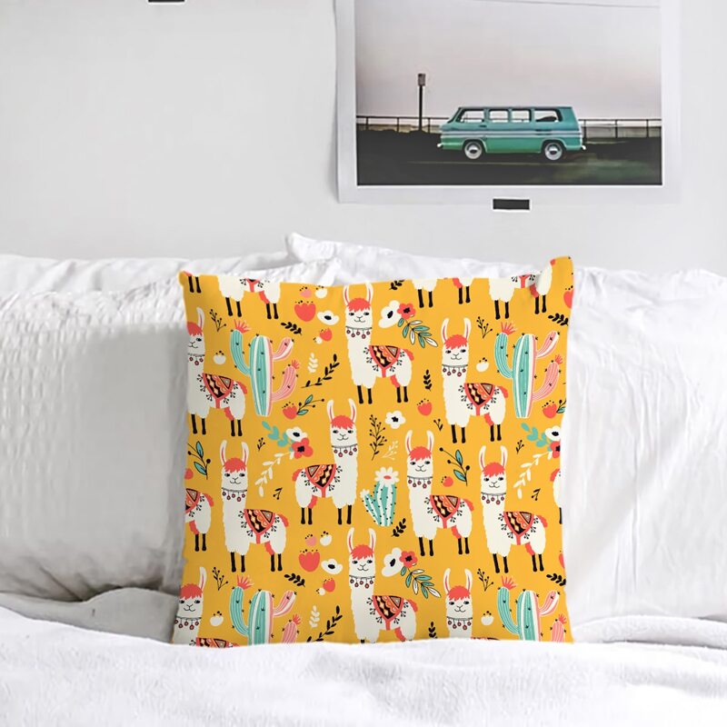 

Alpaca Pattern Cushion Cover Without Filler, Yellow