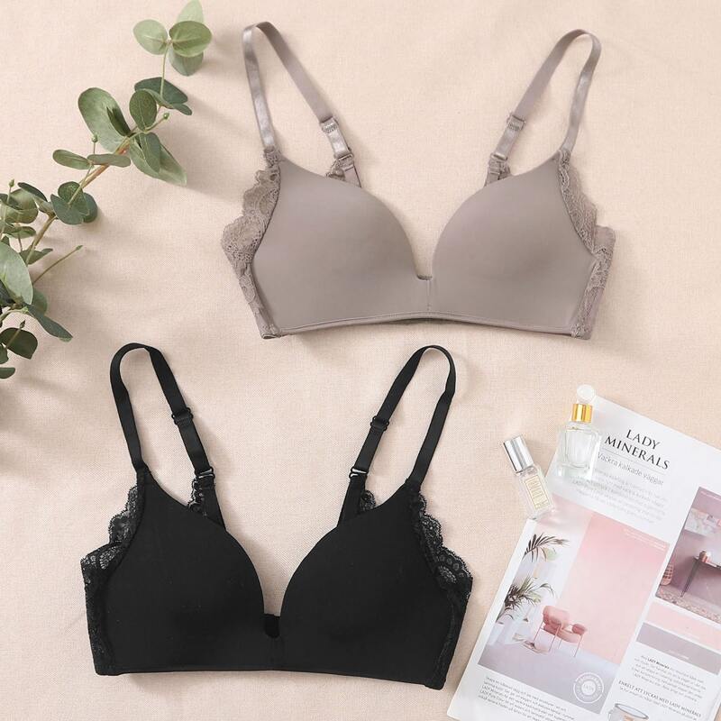 

2pack Contrast Lace Bra Set, Multicolor