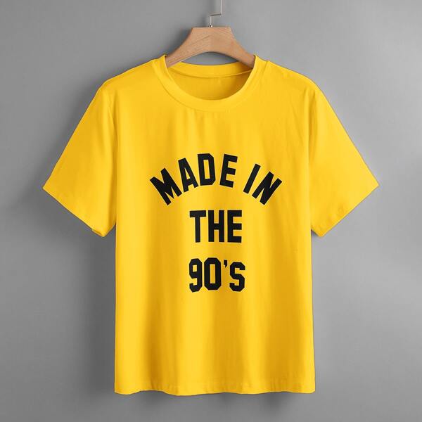 

Plus Letter Graphic Round Neck Tee, Yellow