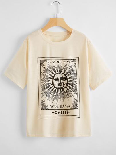 Camisetas gráfico Beis Casual