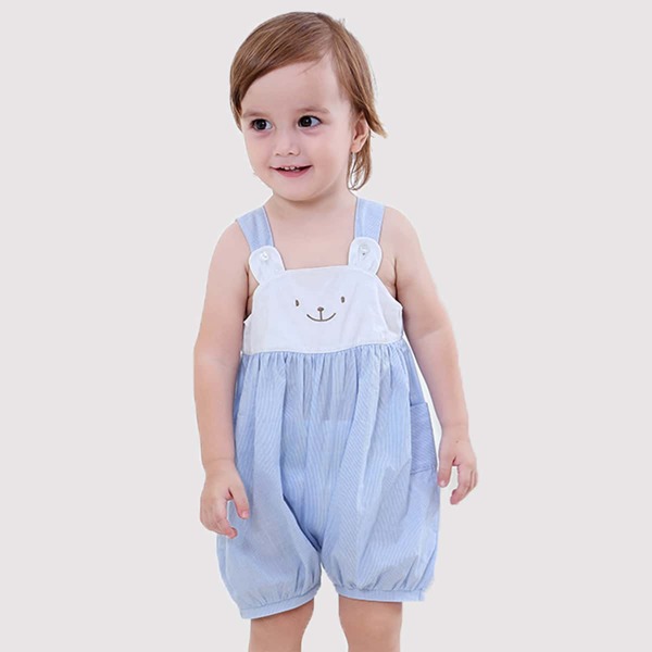 

Baby Girl Cartoon Graphic Tank Romper, Blue