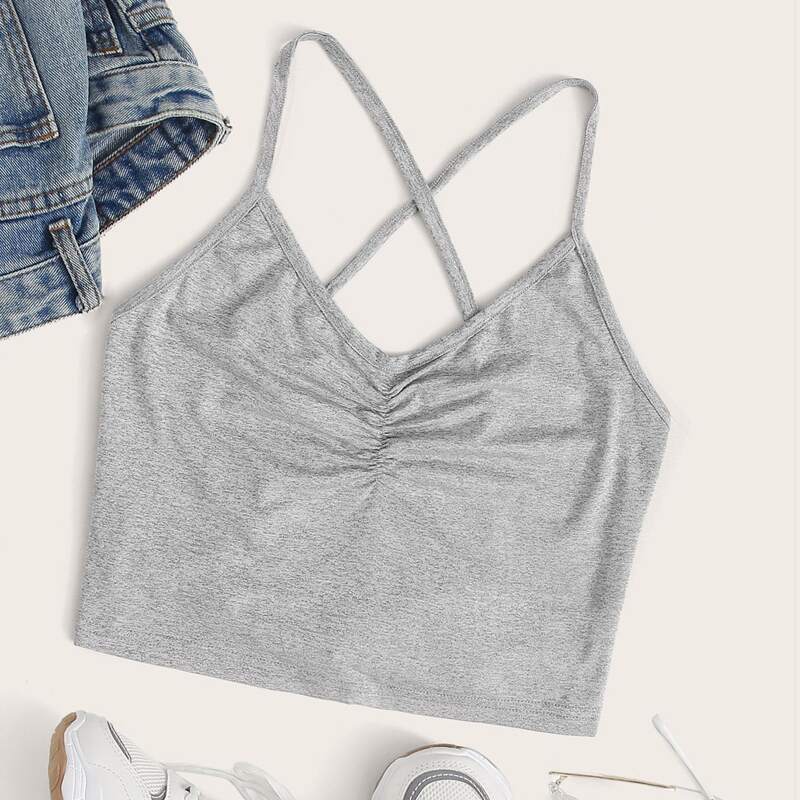 

Lace Up Back Crop Cami, Grey
