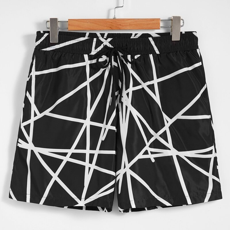 

Guys Drawstring Waist Geo Wind Shorts, Black
