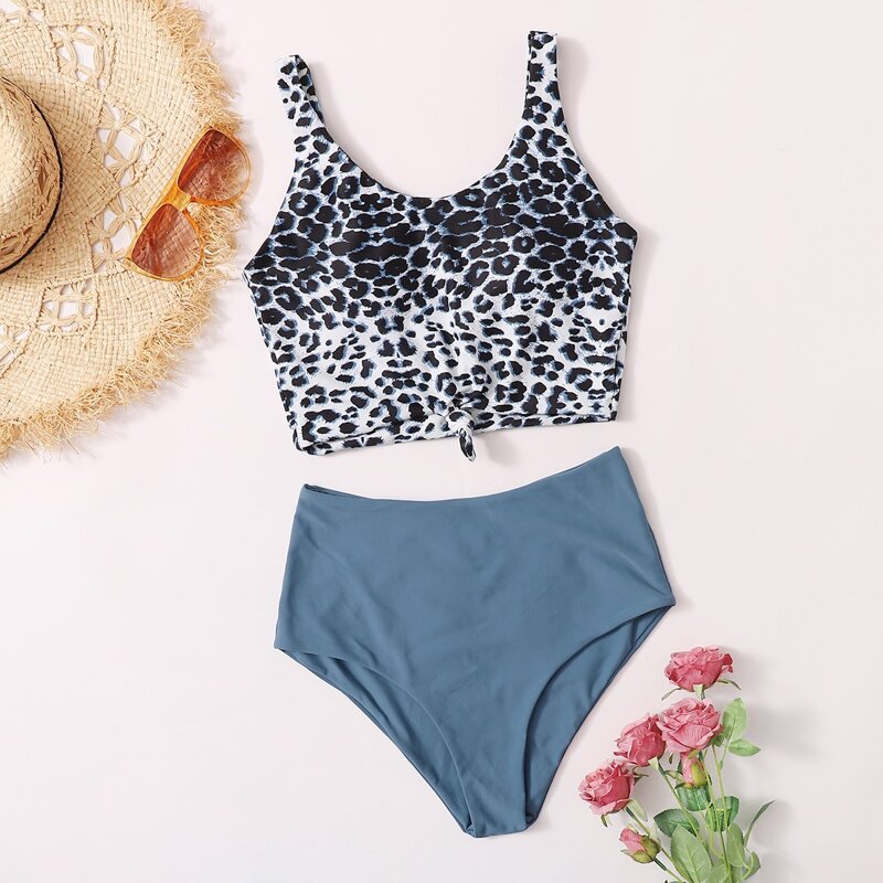 

Leopard Knot Hem Bikini Swimsuit, Multicolor