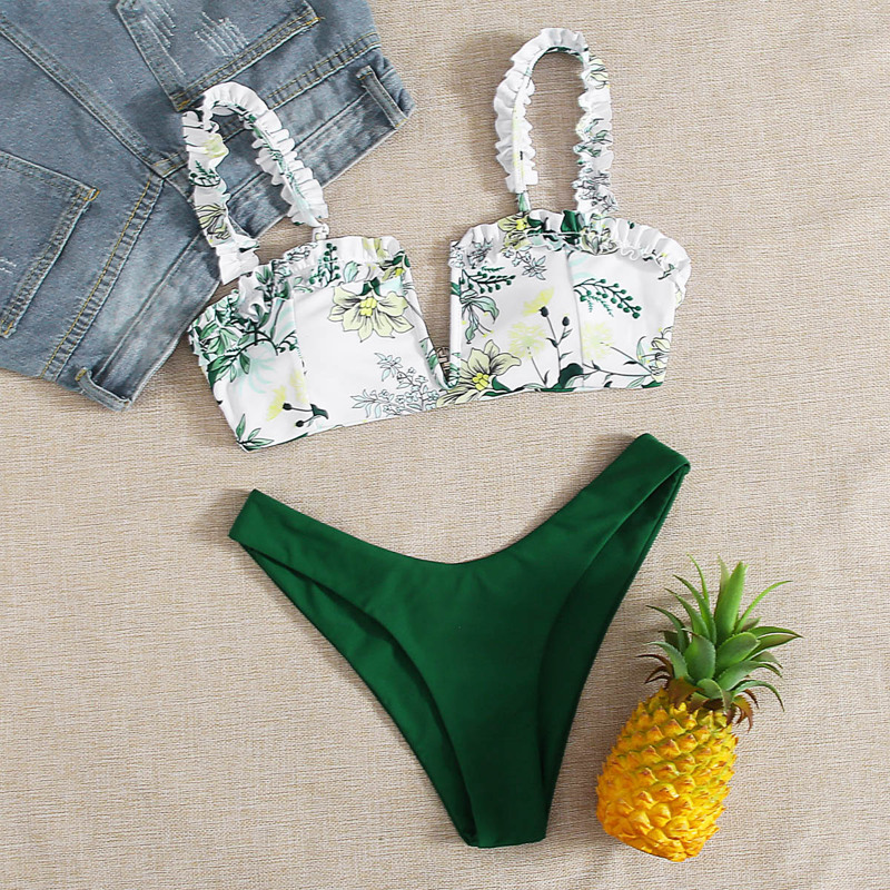 

Floral V Wired High Cut Bikini Swimsuit, Green